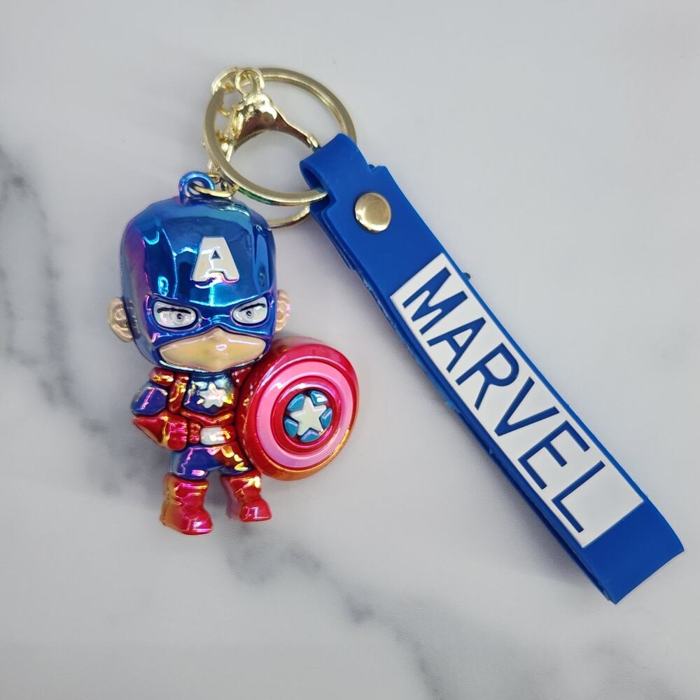 NEW Captain America Marvel Figure Keychain & Strap, Metallic Shiny Superhero